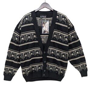 Colore Italia Cardigan Sweater Mens Cream Black Button VNeck  Made in Italy Sz L